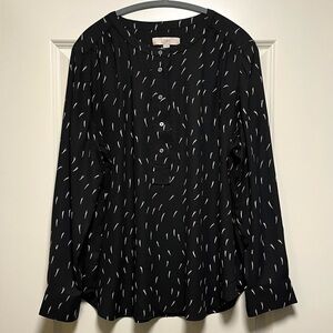 EUC Ann Taylor LOFT Long Sleeve Blouse CYA Relaxed Fit Black & White Print XL